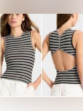 wild fable Black and White Striped Cutout-Back Tank